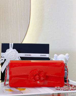 Chanel AS4498 Clutch Flap Bag Patent Calfskin & Gold Metal Red - Default Title - View 3