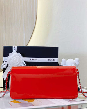 Chanel AS4498 Clutch Flap Bag Patent Calfskin & Gold Metal Red - Default Title - View 4