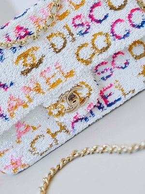 Chanel 24C AS4561 Flap Bag Sequins Gold-Tone Metal White - Default Title - View 3