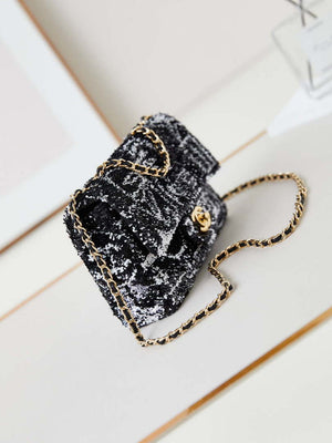 Chanel AS4561 Evening Bag Sequins & Gold-Tone Metal Black & White - Default Title - View 3