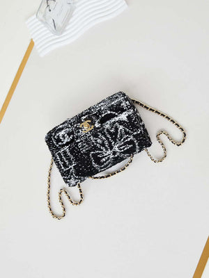 Chanel AS4561 Evening Bag Sequins & Gold-Tone Metal Black & White - Default Title - View 7