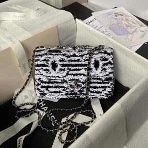 Chanel AS4561 Evening Bag Sequins & Silver-Tone Metal Black White - Default Title - View 1