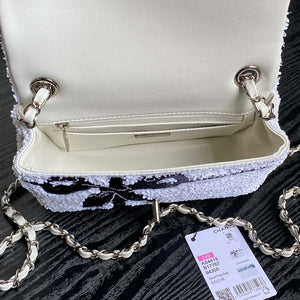 Chanel AS4561 Evening Bag Sequins & Silver-Tone Metal White & Black - Default Title - View 8