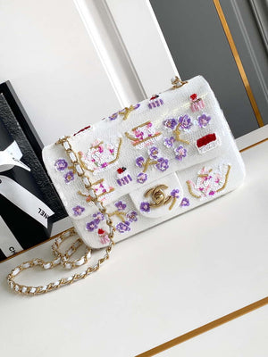 Chanel AS4561 Evening Bag Sequins & Silver-Tone Metal White & Purple - Default Title - View 1