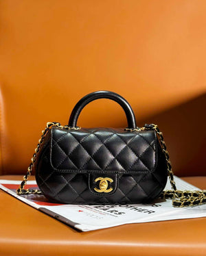 Chanel AS4573 Small Bag With Top Handle Pearly Lambskin & Gold-Tone Metal Black - Default Title - View 1