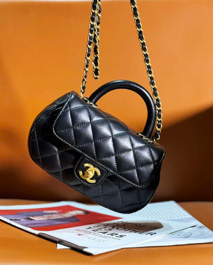 Chanel AS4573 Small Bag With Top Handle Pearly Lambskin & Gold-Tone Metal Black - Default Title - View 2
