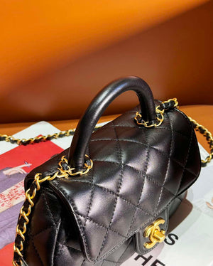Chanel AS4573 Small Bag With Top Handle Pearly Lambskin & Gold-Tone Metal Black - Default Title - View 4