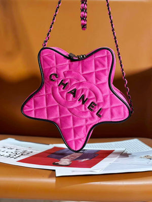Chanel AS4579 Star Handbag Satin & Black-tone metal Rose Pink - Default Title - View 1