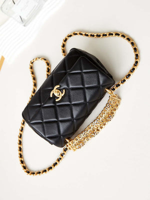 Chanel AS4595 MINI FLAP BAG Metallic Calfskin Diamante & Gold-Tone Metal Black - Default Title - View 5