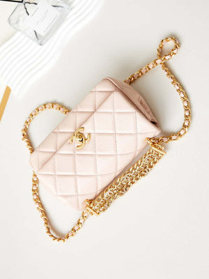 Chanel AS4595 MINI FLAP BAG Metallic Calfskin Diamante & Gold-Tone Metal Light Pink - Default Title - View 7