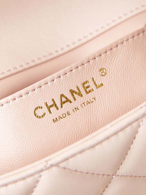 Chanel AS4595 MINI FLAP BAG Metallic Calfskin Diamante & Gold-Tone Metal Light Pink - Default Title - View 8