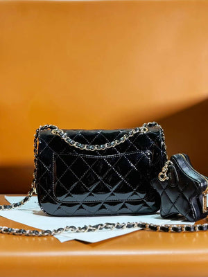 Chanel AS4646 MINI FLAP BAG & STAR COIN PURSE Mirror Calfskin Metallic Calfskin & Gold-Tone Metal Black - Default Title - View 3