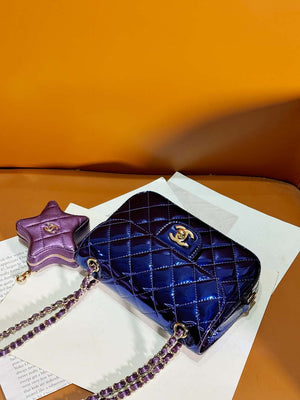 Chanel AS4646 MINI FLAP BAG & STAR COIN PURSE Mirror Calfskin Metallic Calfskin & Gold-Tone Metal Dark Purple - Default Title - View 3