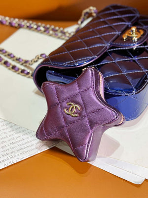 Chanel AS4646 MINI FLAP BAG & STAR COIN PURSE Mirror Calfskin Metallic Calfskin & Gold-Tone Metal Dark Purple - Default Title - View 6