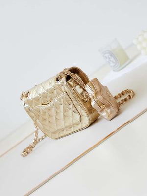 Chanel AS4646 MINI FLAP BAG & STAR COIN PURSE Mirror Calfskin Metallic Calfskin & Gold-Tone Metal Gold - Default Title - View 5