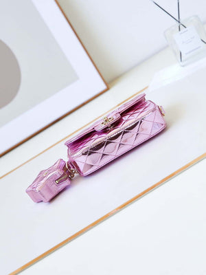 Chanel AS4646 MINI FLAP BAG & STAR COIN PURSE Mirror Calfskin Metallic Calfskin & Gold-Tone Metal Purple - Default Title - View 5