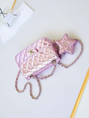 Chanel AS4646 MINI FLAP BAG & STAR COIN PURSE Mirror Calfskin Metallic Calfskin & Gold-Tone Metal Purple - Default Title - View 7
