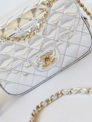 Chanel AS4646 MINI FLAP BAG & STAR COIN PURSE Mirror Calfskin Metallic Calfskin & Gold-Tone Metal Silver - Default Title - View 2