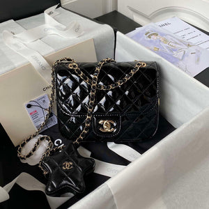 Chanel AS4647 Mini Flap Bag & STAR COIN PURSE Metallic Calfskin & Gold-Tone Metal Black - Default Title - View 1