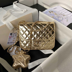 Chanel AS4647 Mini Flap Bag & STAR COIN PURSE Metallic Calfskin & Gold-Tone Metal Gold - Default Title - View 1