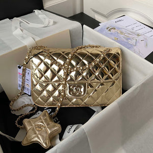 Chanel AS4648 Flap Bag & STAR COIN PURSE Mirror Calfskin Metallic Calfskin & Gold-Tone Metal Gold - Default Title - View 1