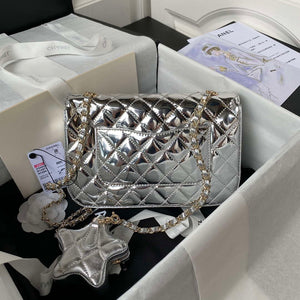Chanel AS4648 Flap Bag & STAR COIN PURSE Mirror Calfskin Metallic Calfskin & Gold-Tone Metal Silver - Default Title - View 2