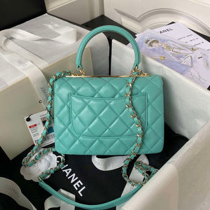 Chanel AS4654 Trendy CC Flap Bag With Top Handle Lambskin & Gold-Tone Metal Blue - Default Title - View 2