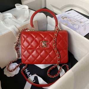 Chanel AS4654 Trendy CC Flap Bag With Top Handle Lambskin & Gold-Tone Metal Red - Default Title - View 1