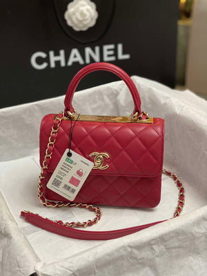 Chanel AS4654 Trendy CC Flap Bag With Top Handle Lambskin & Gold-Tone Metal Wine Red - Default Title - View 1