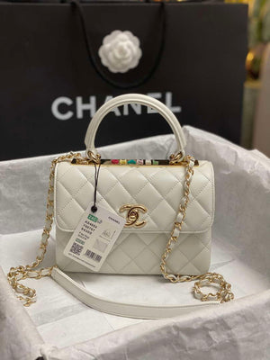 Chanel AS4654 Trendy CC Flap Bag With Top Handle White Lambskin Multicolor Logo - Default Title - View 1