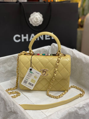 Chanel AS4654 Trendy CC Flap Bag With Top Handle Yellow Lambskin Multicolor Logo - Default Title - View 1