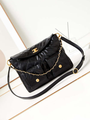 Chanel AS4668 Large Hobo Bag Shiny Calfskin & Gold-Tone Metal Black - Default Title - View 1