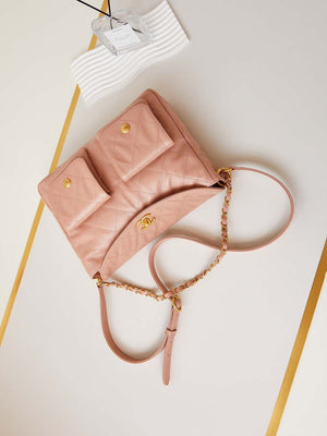 Chanel AS4668 Large Hobo Bag Shiny Calfskin & Gold-Tone Metal Pink - Default Title - View 7
