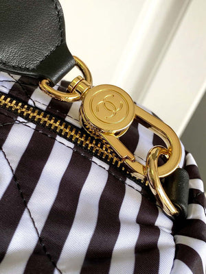 Chanel AS4696 Large Bowling Bag Printed Fabric & Gold-Tone Metal White & Black - Default Title - View 6
