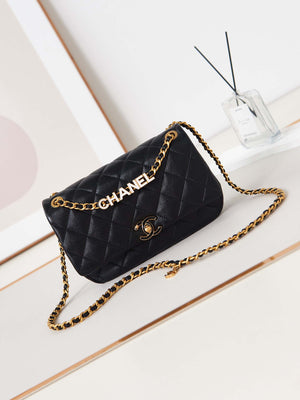 Chanel AS4740 Small Flap Bag Lambskin Lacquer & Gold-Tone Metal Black - Default Title - View 1