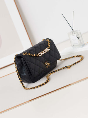 Chanel AS4740 Small Flap Bag Lambskin Lacquer & Gold-Tone Metal Black - Default Title - View 3