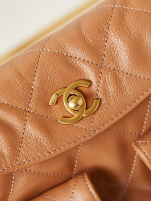 Chanel AS4743 Hobo Handbag Shiny Calfskin & Gold-Tone Metal Camel - Default Title - View 2
