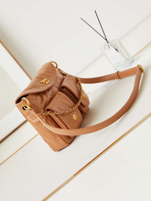 Chanel AS4743 Hobo Handbag Shiny Calfskin & Gold-Tone Metal Camel - Default Title - View 3