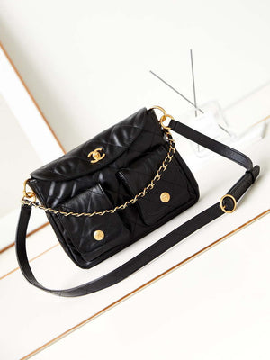 Chanel AS4743 Hobo Handbag Shiny Calfskin & Gold-Tone Metal Black - Default Title - View 1