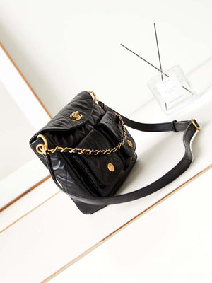 Chanel AS4743 Hobo Handbag Shiny Calfskin & Gold-Tone Metal Black - Default Title - View 3