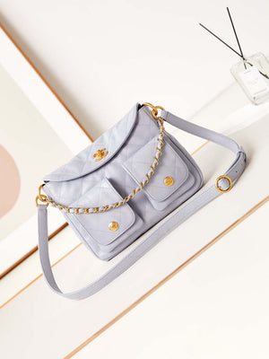 Chanel AS4743 Hobo Handbag Shiny Calfskin & Gold-Tone Metal Light Purple - Default Title - View 1