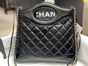 Chanel AS4853 Shopping Bag Shiny Lambskin & Gold-Tone Metal Black - Default Title - View 3