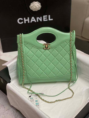 Chanel AS4853 Shopping Bag Shiny Lambskin & Gold-Tone Metal Green - Default Title - View 1
