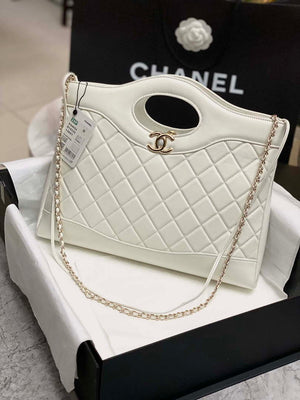 Chanel AS4854 Shopping Bag Shiny Lambskin & Gold-Tone Metal White - Default Title - View 1