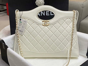 Chanel AS4854 Shopping Bag Shiny Lambskin & Gold-Tone Metal White - Default Title - View 2