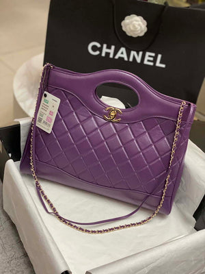 Chanel AS4854 Shopping Bag Shiny Lambskin & Gold-Tone Metal Purple - Default Title - View 1
