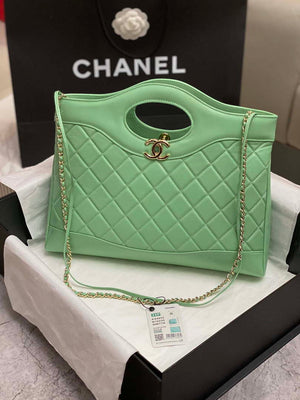 Chanel AS4854 Shopping Bag Shiny Lambskin & Gold-Tone Metal Green - Default Title - View 1