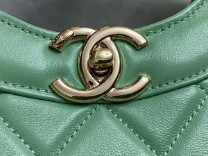 Chanel AS4854 Shopping Bag Shiny Lambskin & Gold-Tone Metal Green - Default Title - View 6