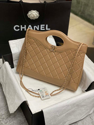Chanel AS4854 Shopping Bag Shiny Lambskin & Gold-Tone Metal Brown - Default Title - View 1