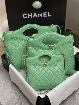 Chanel AS4853 Shopping Bag Shiny Lambskin & Gold-Tone Metal Green - Default Title - View 2